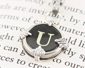 Victorian Typewriter Key Pendant and Necklace - Initial U