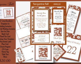 Delux Tagerine Fall Wedding Invitation Kit on CD