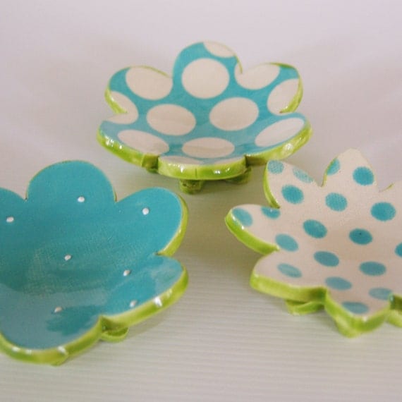 Turquoise Flowers ceramic dish set