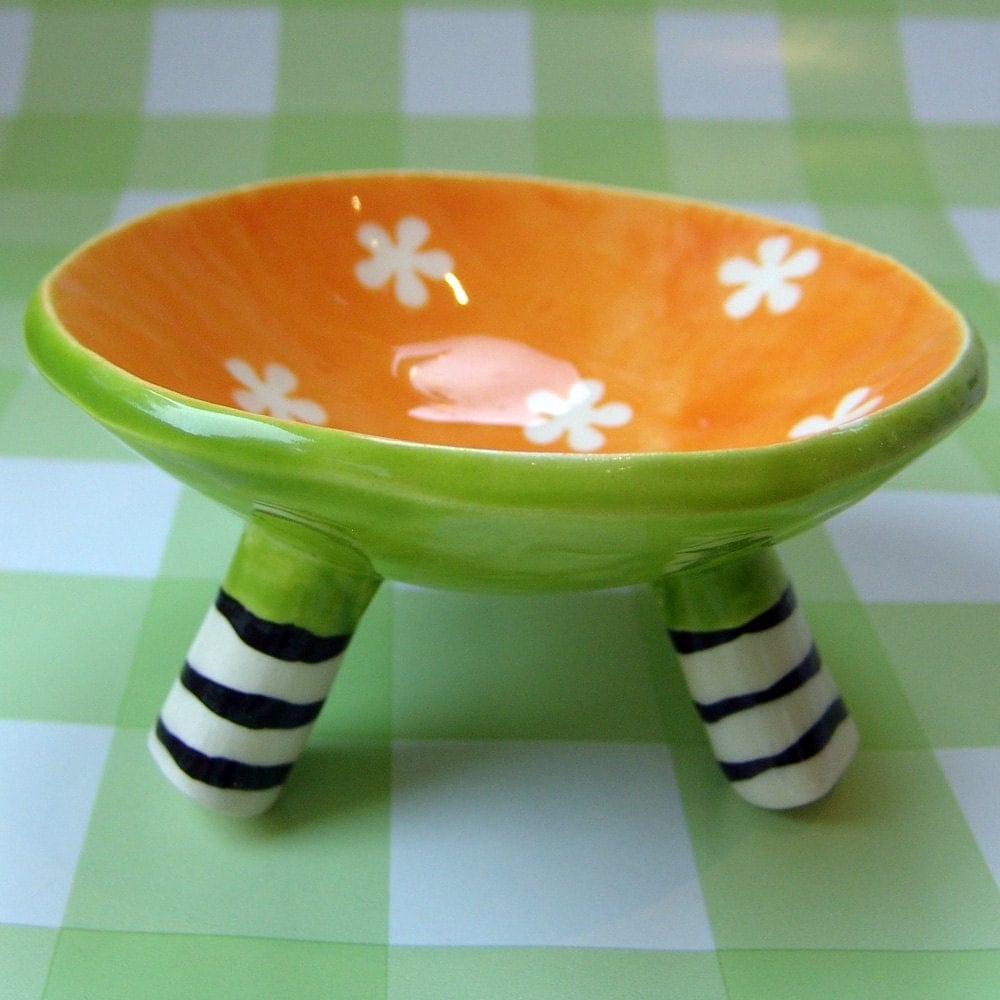 ceramic serving dish in bright orange & spring lime green