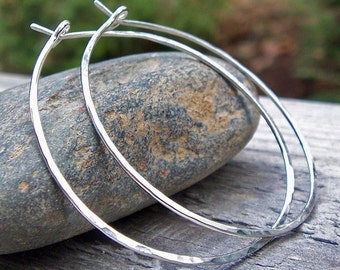 XL Sterling Silver Hoop Earrings, Sterling Silver, Hammered Silver, Extra Large, Argentium Silver, Modern, Classic, Bohemian, Plain Hoops