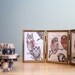 Vintage Owl Prints in Trifold Metal Picture Frame 3 x 5
