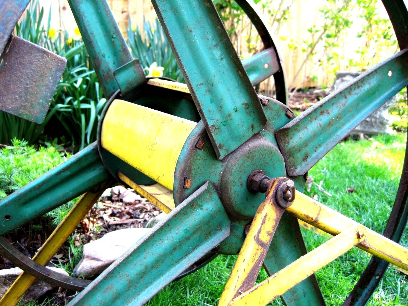 RESERVED Vintage Garden Metal Hose Reel