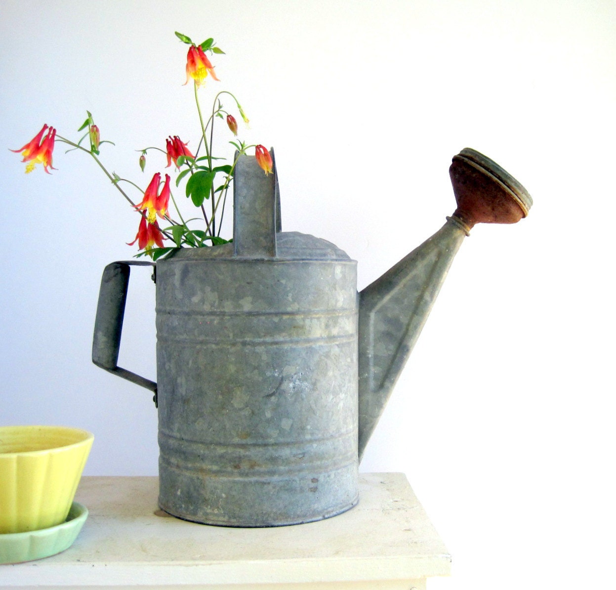 Vintage Galvanized Metal Watering Can with Spout by BirdinHandVTG