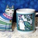 Cat Mug and Lavender Sachet Gift Set in Aqua Blues