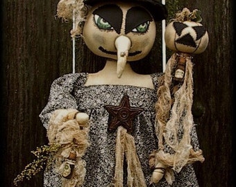 Primitive Halloween Witch Doll Pattern with Potion Bottles and Crabby Pumpkin too