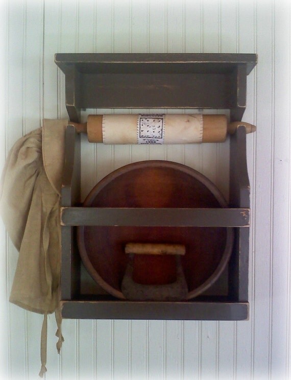 Items similar to Primitive Rolling Pin Dough Bowl Rack Keep Country on Etsy