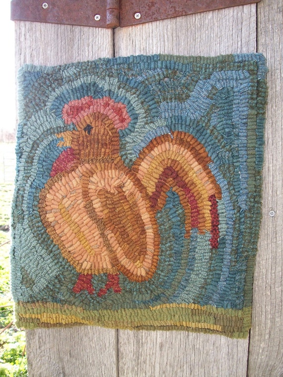 Farm Fresh Hooked Rooster Chicken Mat Rug