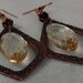 SHOP CLOSING SALE - Copper Earrings, Teardrop Bead, Golden Champagne Glass, Dangle Jewelry