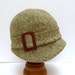 1920s Cloche in Olive Green and White Tweed with Leather Buckle - Made to Order