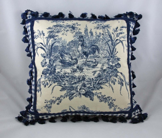 Decorative Pillow Toile Blue Off White French Country