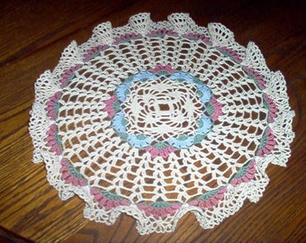 Morning Glory Ruffled Crochet Lace Thread Art Doily New Handmade
