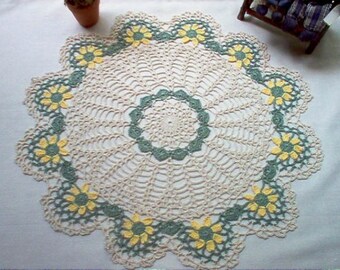 Yellow Daisies Crochet Lace Thread Art Doily New Handmade