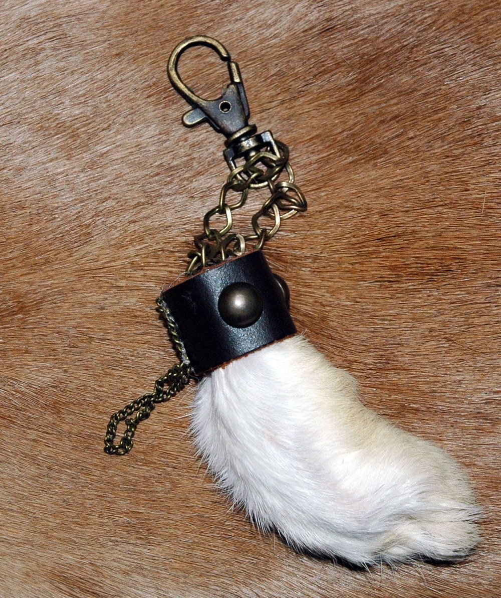 Lucky Rabbit Foot Keychain round studs and chain detail