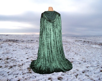 Cape Cloak Fir Green Hooded Velvet Renaissance Medieval Costume Wedding