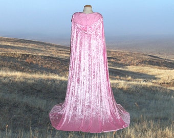 Pink Cloak Hooded Cape Velvet Renaissance Medieval Camelot Prom Wedding Halloween