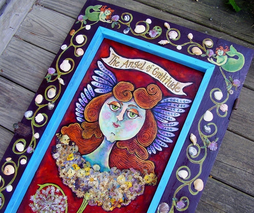 Custom FoLk ArT Angel Painting on Wood GRATITUDE by Dee