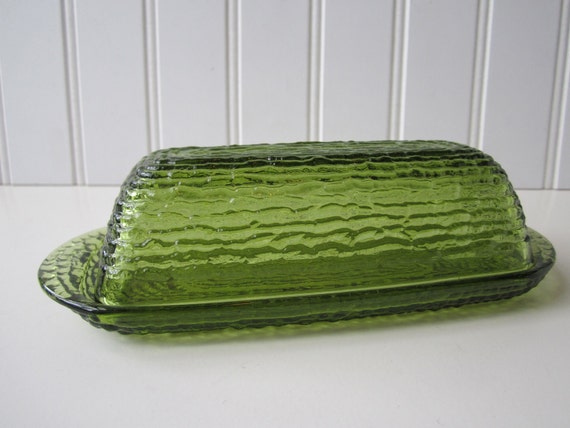 Vintage Anchor Hocking Soreno Avocado Green Butter Dish