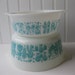 Vintage Pyrex Butterprint Aqua and White Retro Cinderella Pair of Baking Dishes
