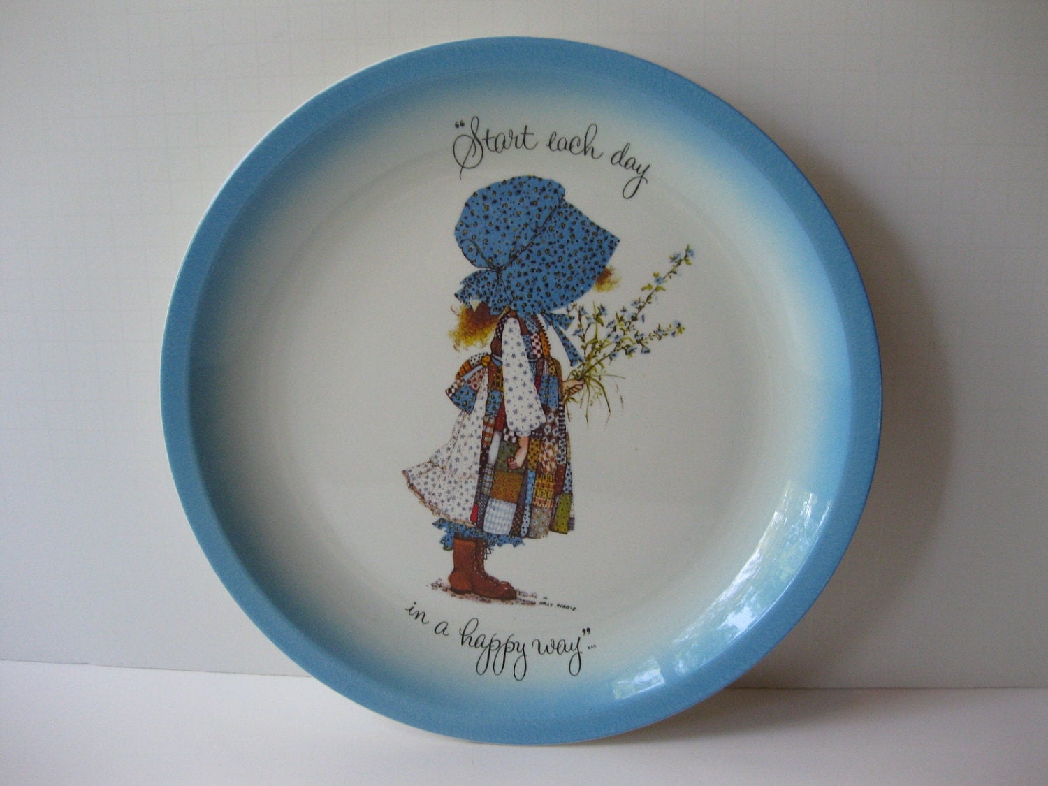Reserved Vintage 70s Holly Hobbie Blue Happy Day Plate