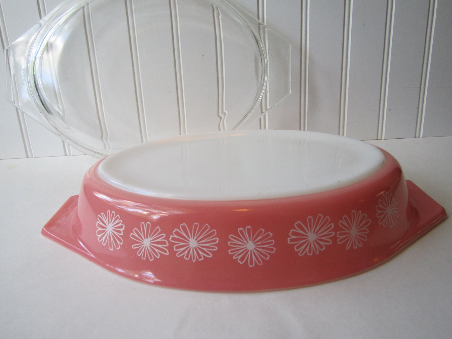 Vintage Pyrex Pink Daisy Divided Casserole With Lid