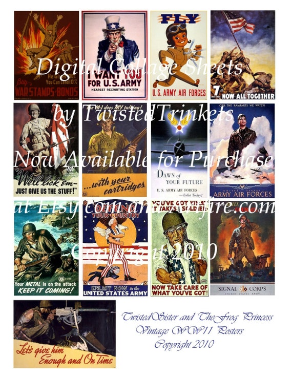 Vintage WWII Army Poster Digital Collage - Digital Delivery or Hardcopy ...