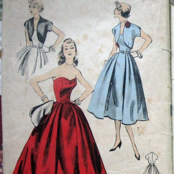 1950 Vintage Womens Strapless Prom  Dress  Pattern  With Bolero