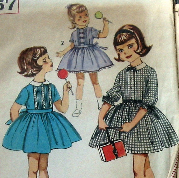 Vintage 50s Girls Dress Pattern With Pintuck by kalliedesigns