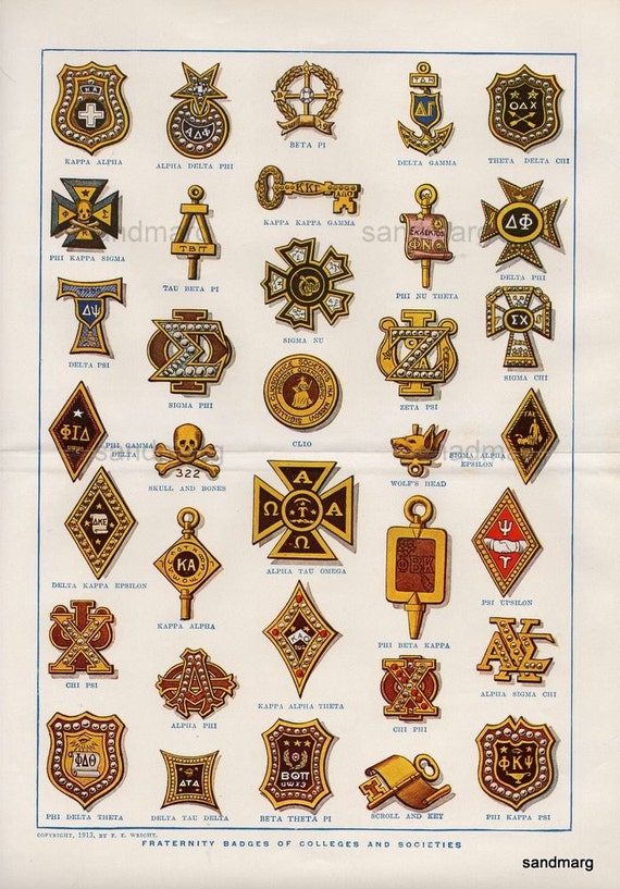 1913 Chart of Fraternity Badges of Colleges and Societies