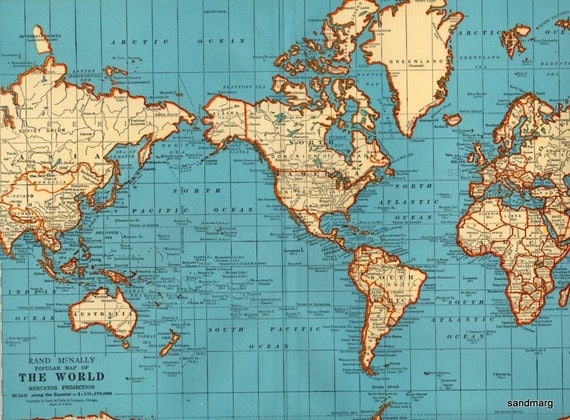 1947 Popular Map of The World Mercator Projection Rand McNally