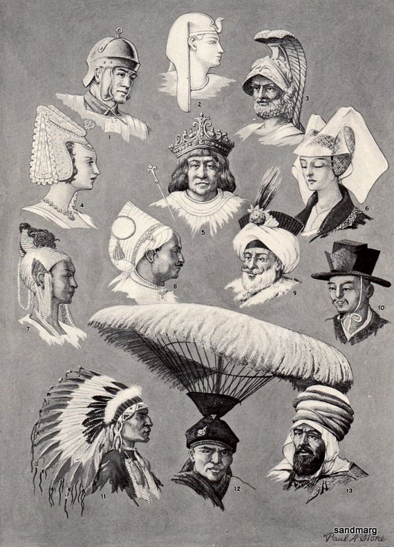 1930 Chart of Hats of Various Nations Historical by by sandmarg