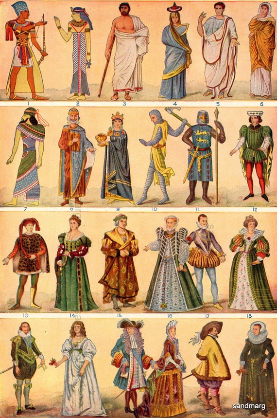 Items similar to Chart of Costumes from Egypt to the 17th Century for ...