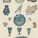 Vintage Ancient Egyptian Glazed Pottery and Figure Sculpture Print