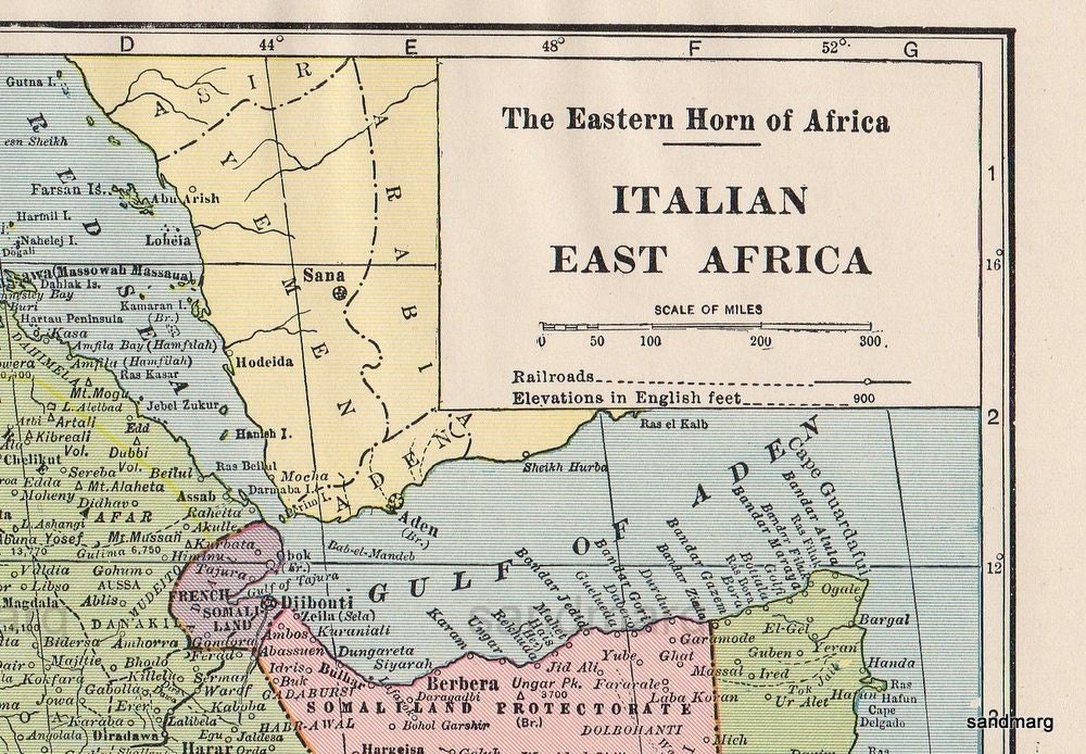 1940 Map of Italian East Africa and Somaliland Protectorate