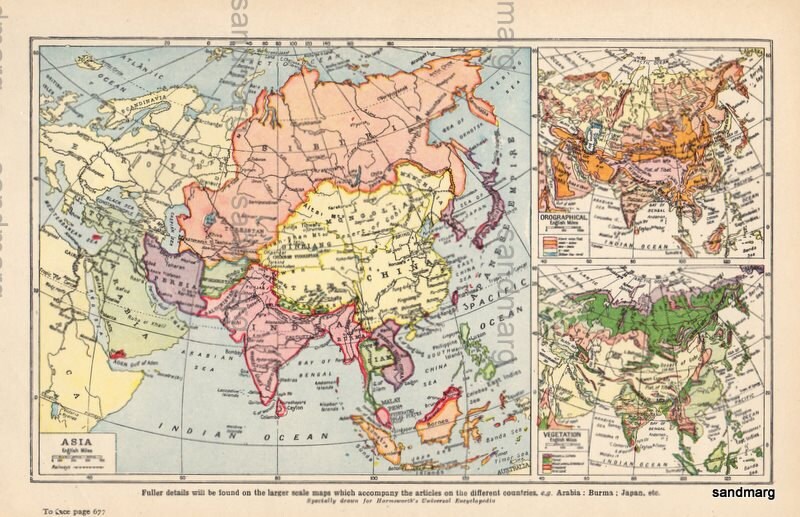 Items similar to Vintage 1920 Map of Asia Japan Siberia China India ...