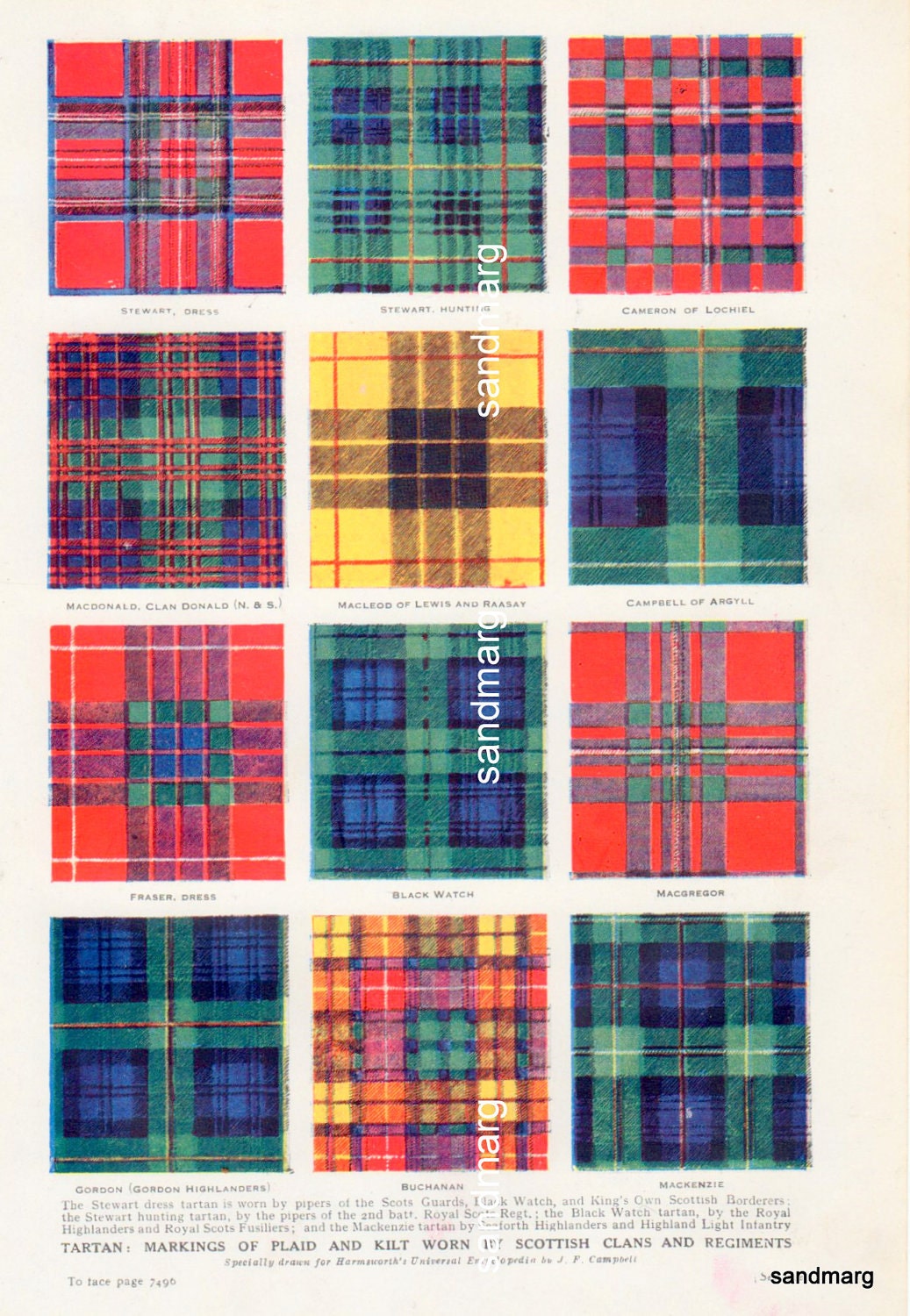 1920 Chart Of Tartans Plaids And Kilts Scottish Clans And