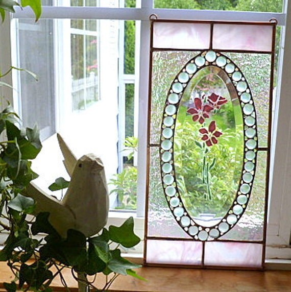 Small Stained Glass Panel With Painted Pink by LyonsCreations