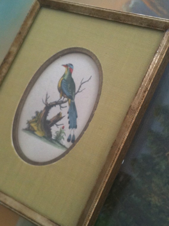 1940s Framed Bird Print in a lovely oval frame by OdeToJune