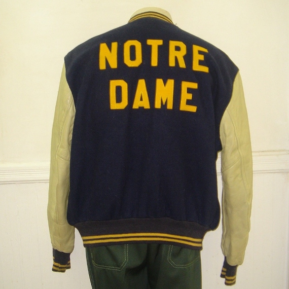 VINTAGE NOTRE DAME LEATHER and WOOL VARSITY JACKET by FASHIONRERUN