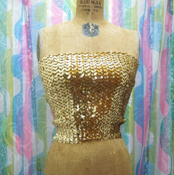 1970's GOLD Sparkly Sequin Tube Top s/m