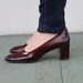 size 7.5 - Salvatore Ferragamo - Boysenberries & Wine, Leather and Suede Librarian Pumps - vintage designer high heels