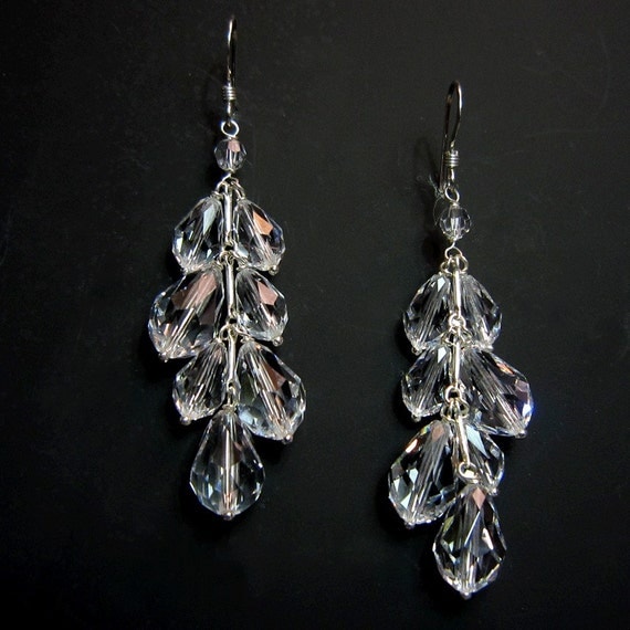 Items similar to Cascade, earrings in silver and crystal on Etsy