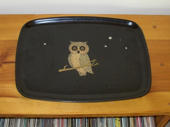 SALE Vintage Couroc of Monterey Owl Tray