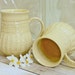 Two Coffee Cups Yellow Stoneware Pottery French Country Striped Stamped Design One-of-a-Kind Shabby Chic Style