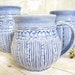 Coffee Cup Mug Stoneware Pottery Blue Pinstripe Design Stamped Quilted Design One-of-a-Kind For Her Large Elegant Cup, Shabby Chic