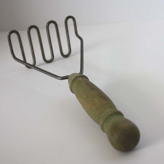 Potato Masher with Wooden Handle Vintage Kitchen Utensil