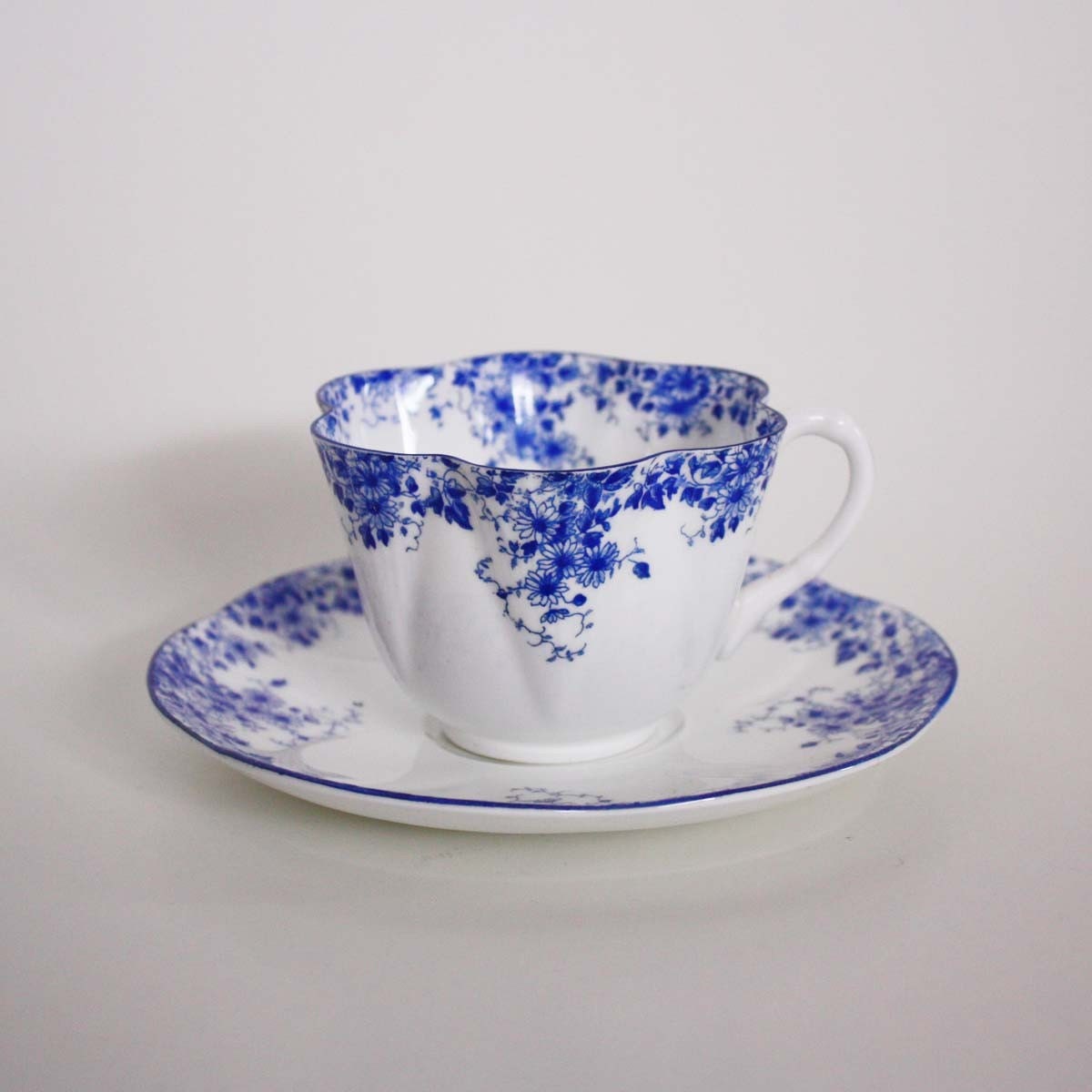 Dainty Blue Shelley England Bone China Tea Cup and Saucer
