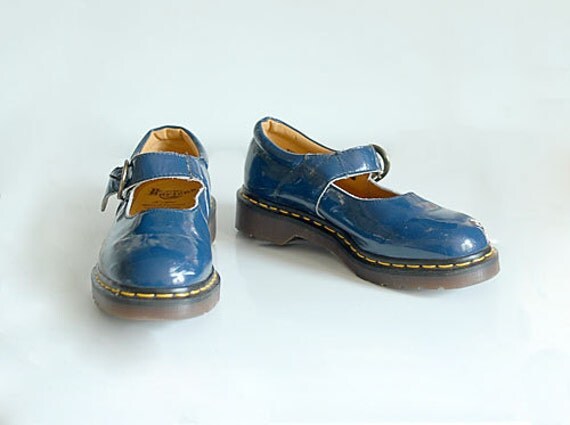 Vintage 90s Blue Patent Leather Doc Martens Mary Janes Grunge
