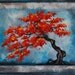 Framed Red Bonsai Original Oil Painting