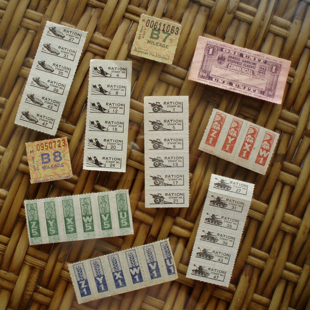Old WWII ration stamps gas ration paper ephemera supplies